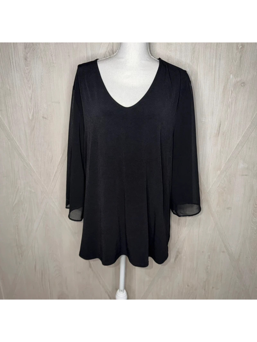 CUE 3XL Black Sheer Sleeve V-Neck Blouse Plus Size Dressy Evening Top